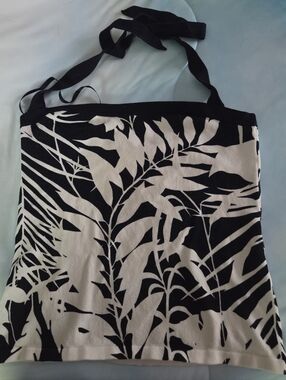 Ann Taylor Black and White  Sweater Tie Neck Cami, Floral, M